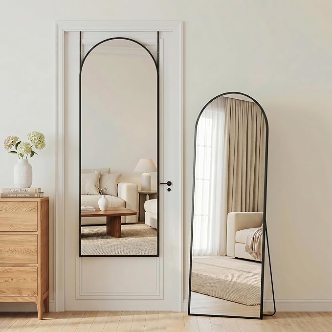 Antok Full Length Over-the-Door Hanging Mirror - Freestanding Wall Mount Leaning Body Mirror for Bedroom Living Room Entryway, 58" L x 20" W, Black