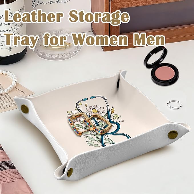 Nurse Graduation Gifts,Nurse Gifts for Women,Nursing Appreciation Gift Student or Practitioner, Valet Tray PU Leather Catchall Tray,Jewelry, Keys,and Accessories Organizer 7.87x7.87