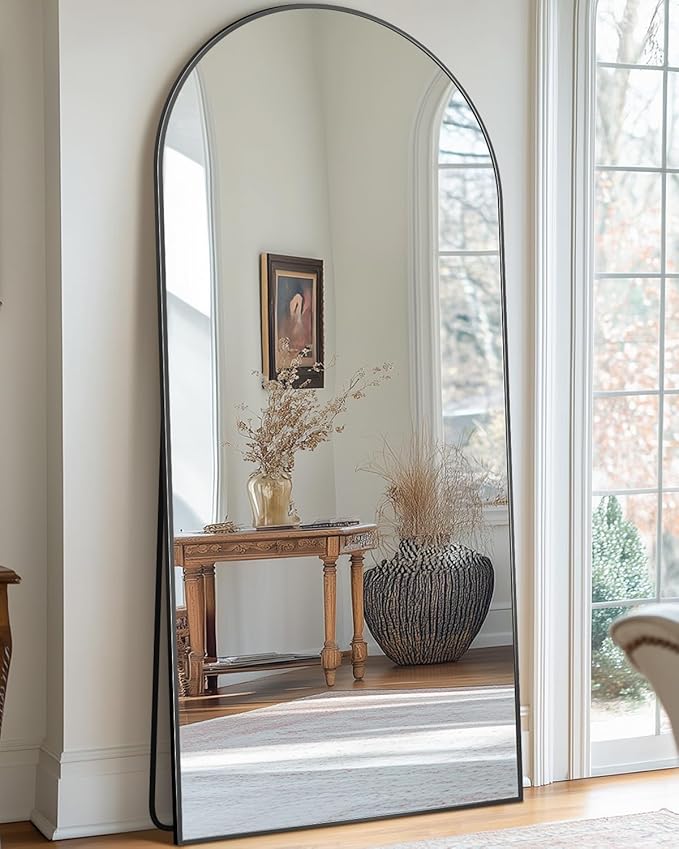 Antok Arched Full Length Mirror, 71"x28" Black Metal Frame Floor Mirror for Bedroom Living Room, Freestanding/Wall Mount/Leaning
