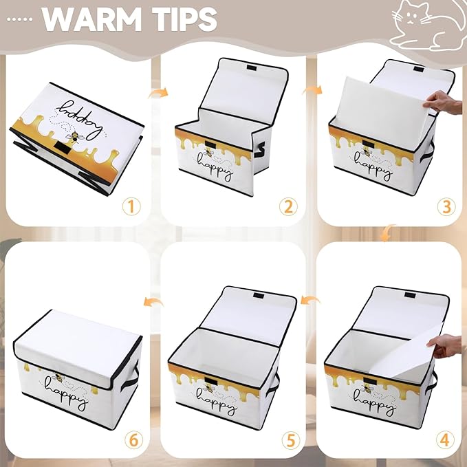 Stackable Storage Bins with Lids,Closet Organizers Fabric Box for Home and Office,Blanket Clothes Organizers,Under Bed Storage Containers 3 Pack