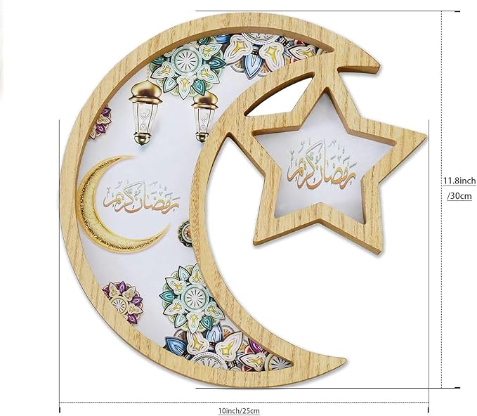 Krismax Ramadan Decorations for Home Ramadan Tray Eid Tray Ramadan Kareen Moon Star Tray Home Decor Ramadan Serving Tray for Party Decoration Food Tray Snack Cookie Serve Plate