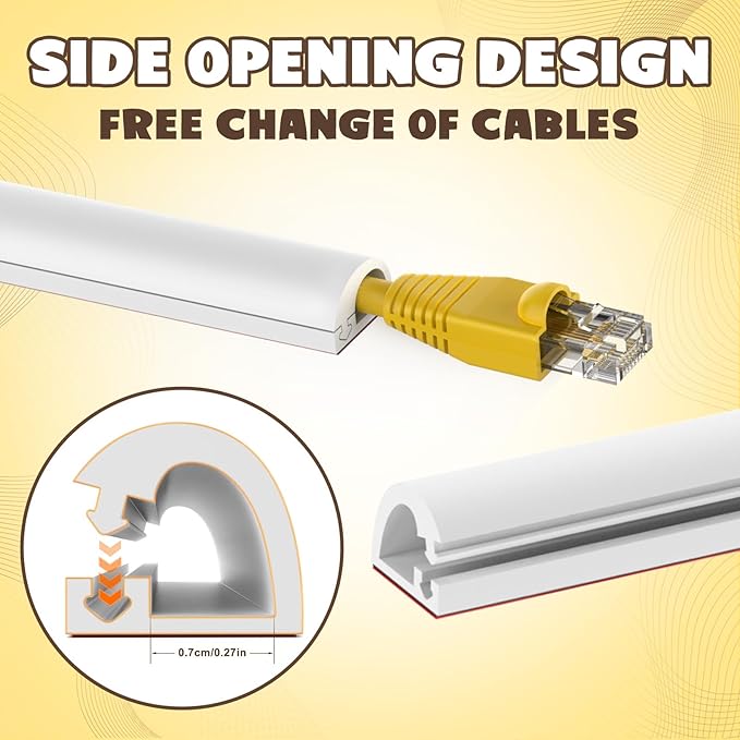 UOMTFAI Wall Cord Hider 196 Inch, Self Adhesive Cable Hider Cord Cover for Wires, Flexible Wire Cover Cable Raceway for Cord Management W0.59 H0.39in White