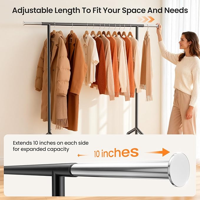 Heavy Duty Clothes Rack, Rolling Clothing Rack Load 650 LBS for Hanging Clothes with 2 Sturdy Shelves, Metal Garment Rack with Wheels for Bedroom, Laundry Room, Retail Store, Black