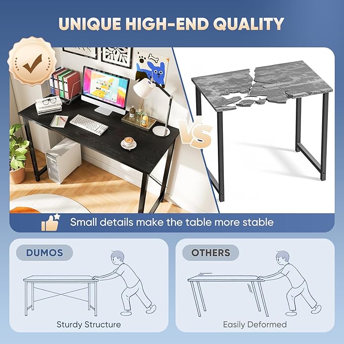 DUMOS 47 Inch Computer Desk for Home Office, Modern Writing Study Table Simple Modern Style for Bedroom Small Space, Large Work Desks with X-Shaped Reinforcement, Wood Brown