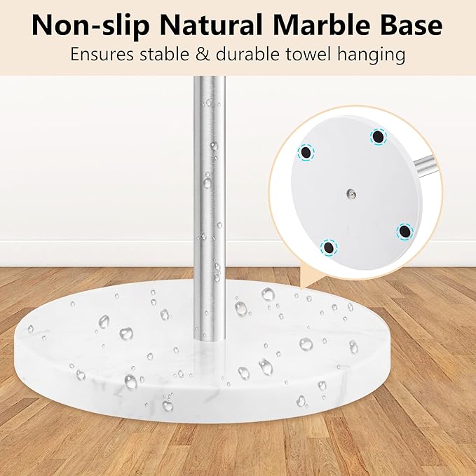 Standing Towel Rack, Stainless Steel Towel Racks for Bathroom with Weighted Marble Base, 4 Swivel Towel Arms Freestanding Outdoor Towel Holder Stand for Pool, Brushed Nickel