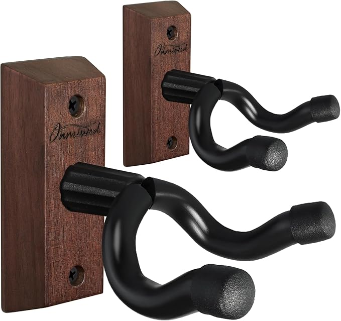 Guitar Wall Mount 2 Pack, Acacia Hardwood Guitar Hanger, U-Shaped Guitar Wall Hanger Mount, Guitar Holder Hook Stand Wall for Acoustic, Electric Guitar, Banjo, Bass, for Guitar Player Men Boy