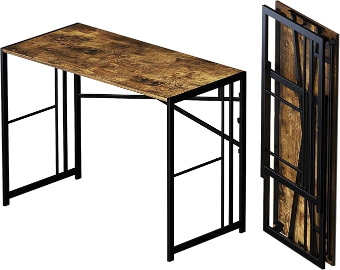 Lutown-Teen 40 inch Folding Computer Desk, Writing Gaming Computer Camping Desk, No Assembly Required Home Office Table, Rustic Brown