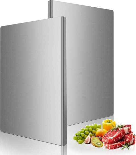 2-Piece Stainless Steel Cutting Board with Lip, Kitchen Chopping Board for Cutting Meat, Veggies and Fruit, 16 × 12 × 0.8 inch