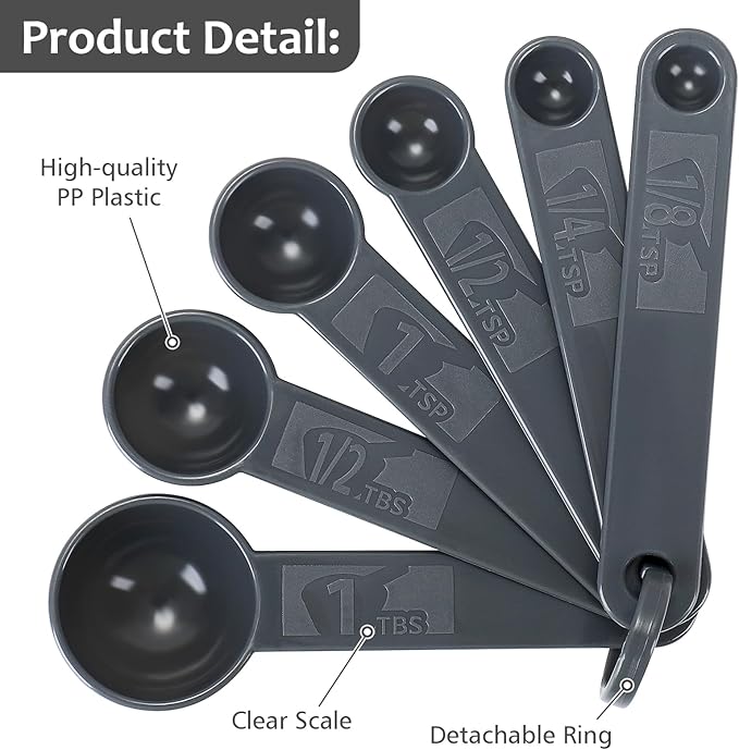 Accmor Measuring Cups & Spoons Set, Plastic Stackable Cups and Spoons, 11 Pcs Different Capacities Tablespoons Kitchen Gadgets Measuring Cup Set, Nesting Measure Sets for Dry Liquid Ingredients (Grey)