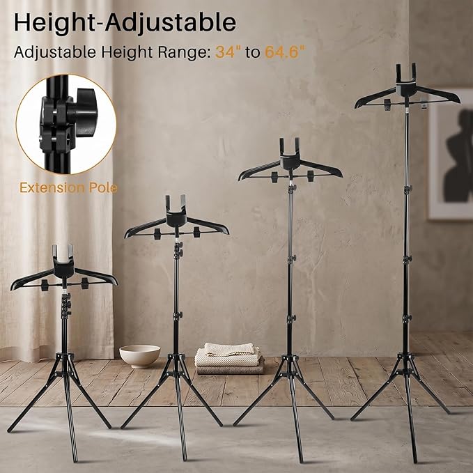 Adjustable Shirt Display Stand 32-64.6 Inch, Foldable Clothing Display Stand Mannequin Torso for Retail Vendors, Multi-Use Steamer Rack Stand for Clothes Garment