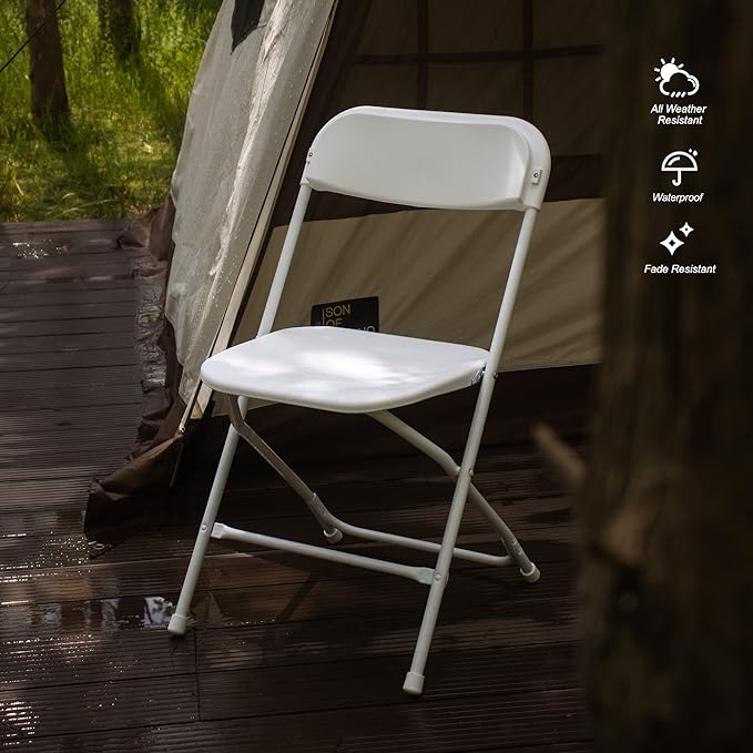 Allpop 5 Pack Plastic Folding Chair, 300lb Capacity, Portable Commercial Chair Seat with Steel Frame for Wedding Party Office Indoor Outdoor Events, Stackable, White