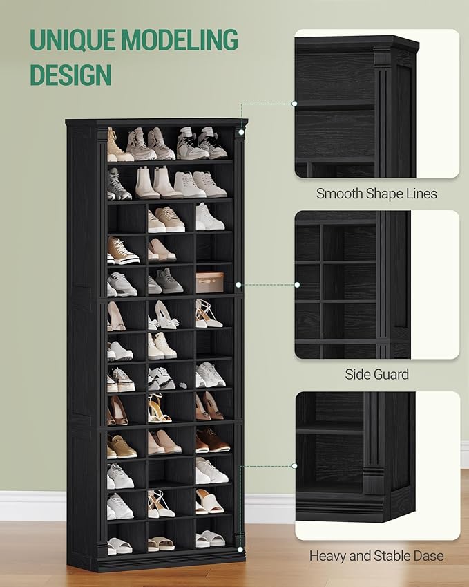 Hzuaneri 13 Tiers Shoe Storage Cabinet, Tall Shoe Cabinet with Cubby, Wooden Shoes Organizer for Closet, 39 Pairs, Shoes Cubby Organizer for Entryway, Hallway, Bedroom, Black SR31004X