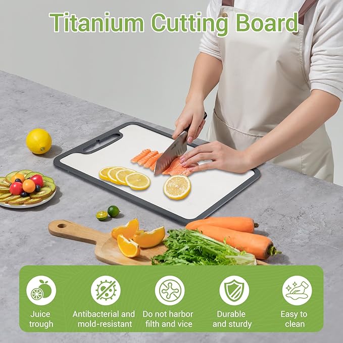 Titanium Cutting Boards for Kitchen & Camping,Metal Cutting Board,Silicone Edge for Non-Slip & Non-Cut,Built-in Handle,Long Lasting,Stain Resistant,Rust Resistant, Small(11.41''×7.87'')
