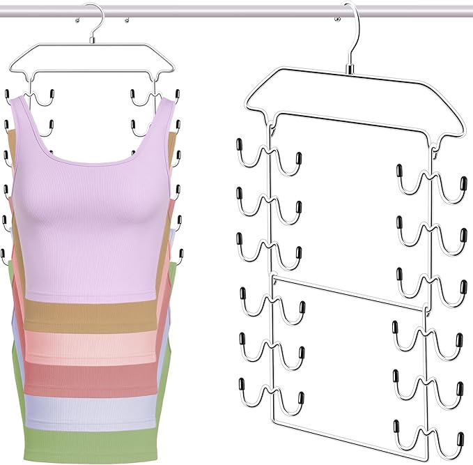 Tank Top Hanger,6 Tier Double Space Saving Bra Hangers, Closet Organizers and Storage,Dorm Room Essentials for Girls,Hanging Closet Organizer for Camisoles Sports Bras Strappy Dress Swimsuits Ties