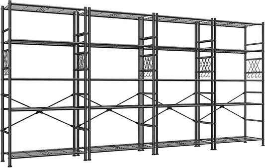 5-Storage Shelves Wire Shelving with Hooks, Metal Shelving Units Shelf Organizer, Wobble-Free Storage Rack with Adjustable Leveling Feet for Kitchen Pantry Laundry Bathroom Dorm,12"D x 30"W x 72"H