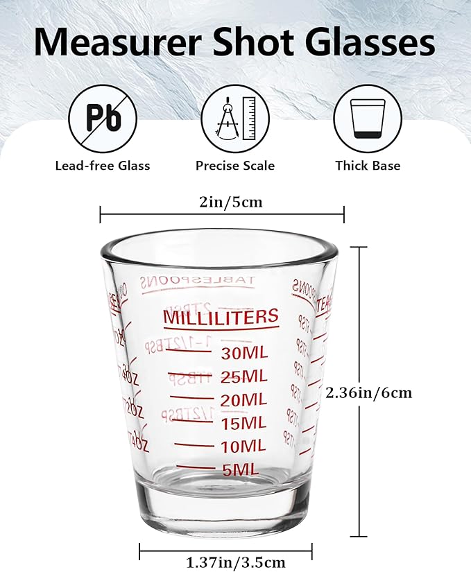 Shot Glasses Measuring Cup Set 2PACK Espresso Shot Glasses Liquid Heavy Glass 26-Incremental Measurement 1 OZ, 2 TBS, 6 TSP, 30 ML Kitchen Tools (RED&Black)