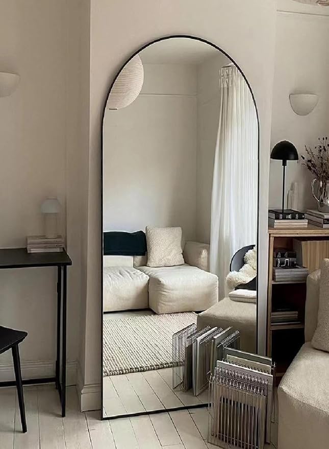 BEVERDY Full Length Mirror, Arched Floor Mirror with Stand, 26"x68" Oversized Floor Mirror, Wall Mirror Full Length Freestanding, Wall Mounted Mirror for Bedrooom Living Room, Black