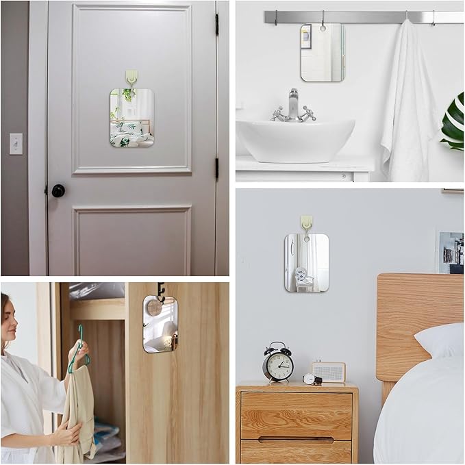 JUNEBRUSHS 2 Pack Medium Mirror for Shaving (6 × 8 inch) Fogless Shatterproof Mirror for Wall Hanging Bathroom Handheld Makeup Mirror for Men Portable Travel Camping Mirrors
