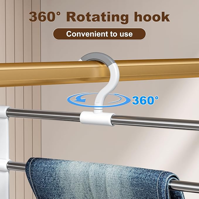 CTIME 2 Pack Pants Hangers Space Saving, Non-Slip Closet Organizer with 360° Rotatable Hook, Ideal for Scarves, Jeans, Pants, Ties & Towels