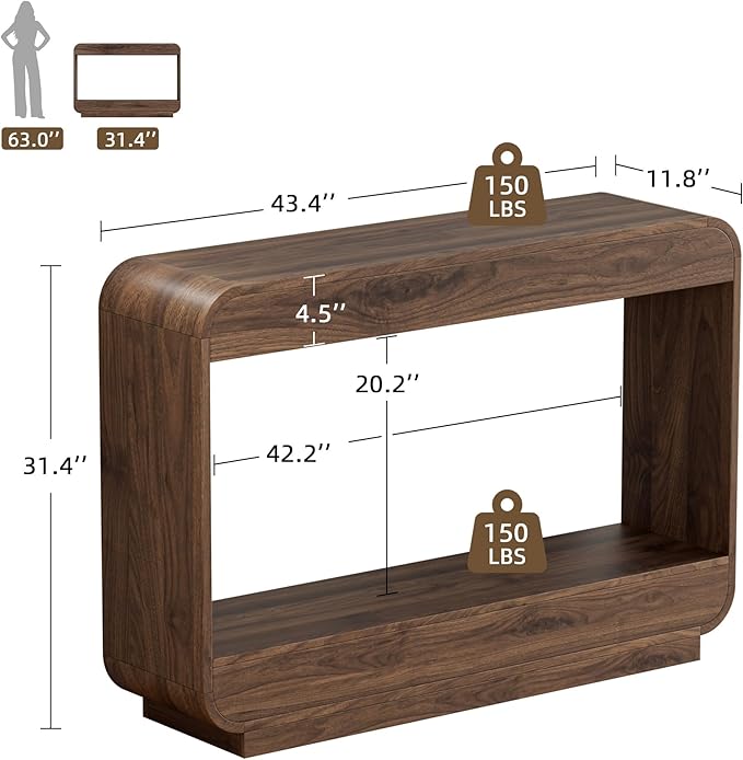 Lulive 43" Waterfall Console Table for Entryway, Wooden Entryway Table, Farmhouse Behind Sofa Table for Living Room, Hallway, Entrance, Couch, Entry, Home Decor
