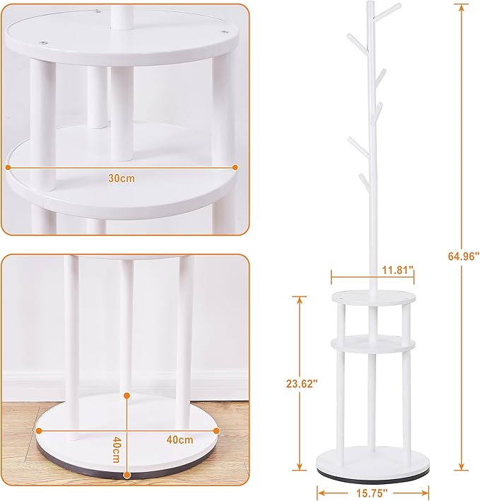 VECELO Coat Rack Freestanding, Entryway Hanger Stand, Umbrella Holder, Hall Tree With Hooks, Floor Standing Metal Tree Stand,White