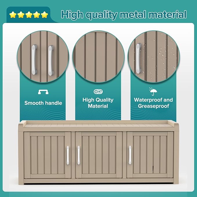 DRATO Outdoor Shoe Storage Cabinet, Shoe Bench with Storage, Waterproof Resin Large Shoe Cabinet with Doors for Outdoor Indoor Entryway Hallway Bedroom (Gray, 3 Doors)