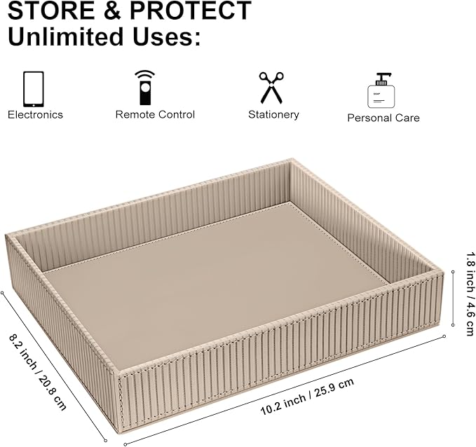 SITHON Valet Tray Desk Organizer, PU Leather Catchall Bedside Vanity Tray Nightstand Caddy Coin Box Key Jewelry Storage Organizer, Graduation Day Father's Gift, Stripe Latte