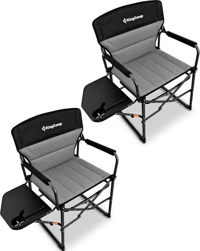 KingCamp Oversized Camping Directors Chair for Big and Tall, Heavy Duty 440lbs Folding Chairs with Side Table, Portable Padded Camp Chairs with Wide Seat & Anti-Sag Fabric for Outdoor Lawn Fishing RV