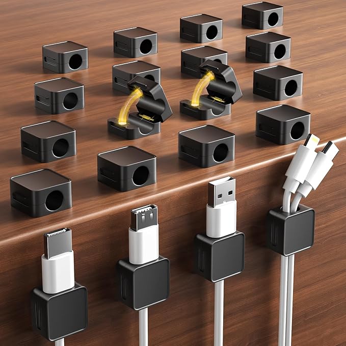 20 Pack Cord Organizer Holder, Strong Adhesive Desk Cable Management Magnetic Easy Open,Organize Phone Charging Cords Wire Holder Organizer Neatly for Home,Office,Car,Desk,Nightstand
