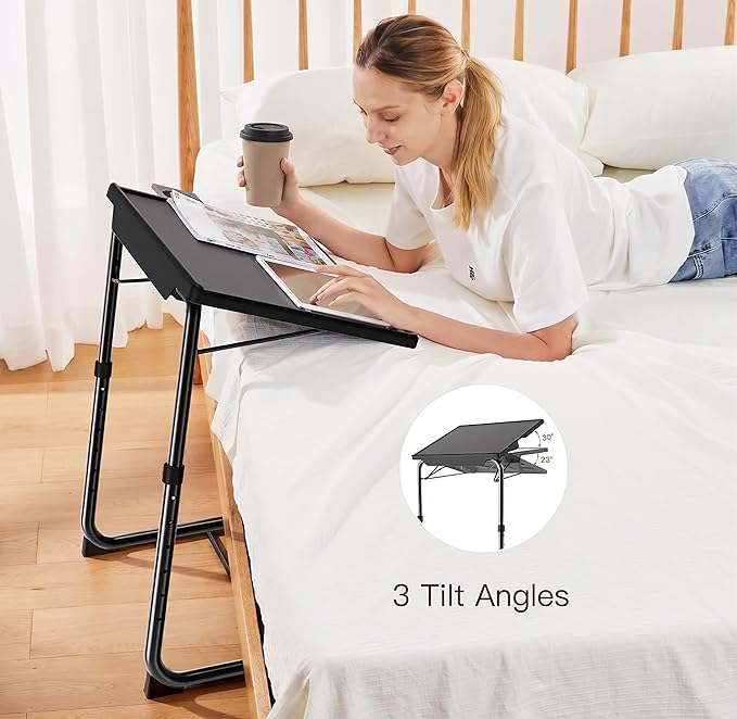HUANUO Adjustable TV Tray Set of 2 - TV Dinner Tray on Bed & Sofa, Comfortable TV Tray Table with 6 Height & 3 Tilt Angle Adjustments (2 Pack)