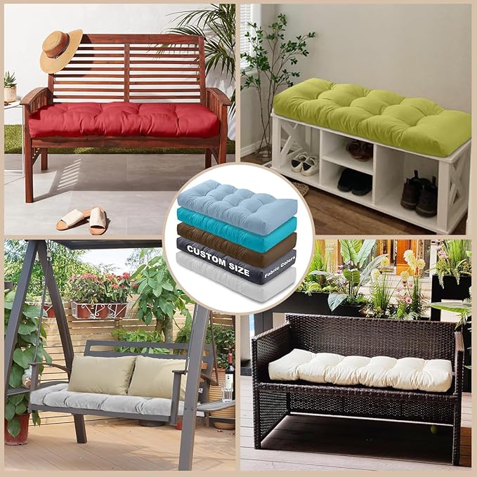 Bench Cushion 36 inches for Indoor Furniture, Premium Waterproof Linen for Outdoor Non-Slip Tufted Cushions, High-Density Memory Foam(Grey Blue-36x14x4in)