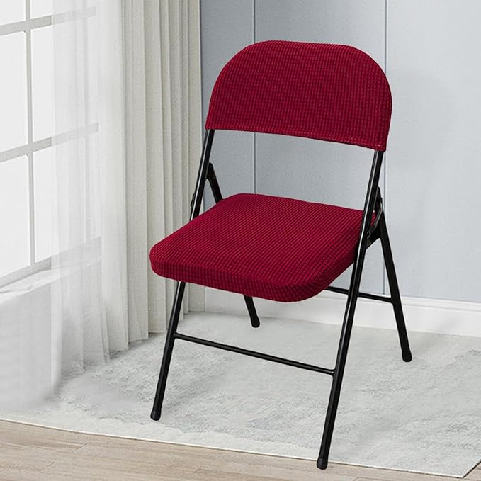 Dust-Proof Folding Chair Covers 2 Piece Set Backrest & Seat Cushion Cover for Office Meeting，Household，Computer，Party (Burgundy, One Size)