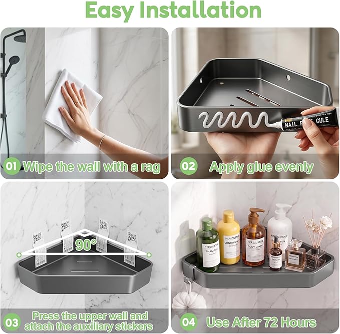 Shower Caddy Hanging,Never Rust Shower Organizer Hanging, Aluminum Shower Racks for Inside Shower with Hooks for Razor, Bathroom Organizers and Storage with Soap Holder, Grey
