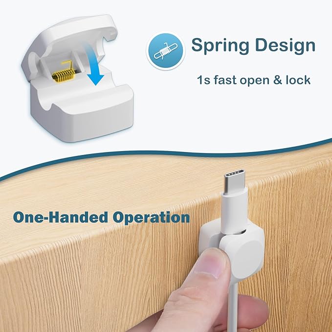 Lancord 8 Pack Cord Organizer Holder, Rotatable Cable Clips, Spring Cord Holder for Nightstand Adhesive Cable Organizer, Cable Management Clips Charging Cord Organizer (White, Square)