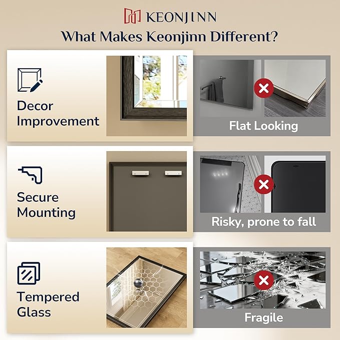 Keonjinn 30" x 36" Black Bathroom Vanity Mirror, Brushed Black Mirrors for Over Sink, Beveled Edge Tempered Glass, Aluminum Alloy Frame, Anti-Rust, Classic Rectangular Wall Mirror for Bedroom, Hallway