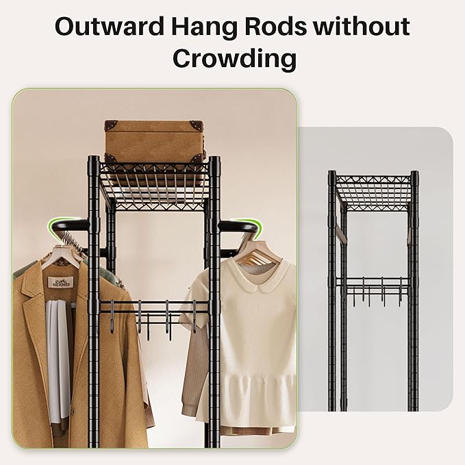 HOKEEPER Clothes Racks 400 LBS Heavy Duty Clothing Racks for Hanging Clothes Adjustable Coat Rack with Wheels & Hooks Freestanding Wire Garment Rack Portable Closet Wardrobe 74.8''H*38.2" W