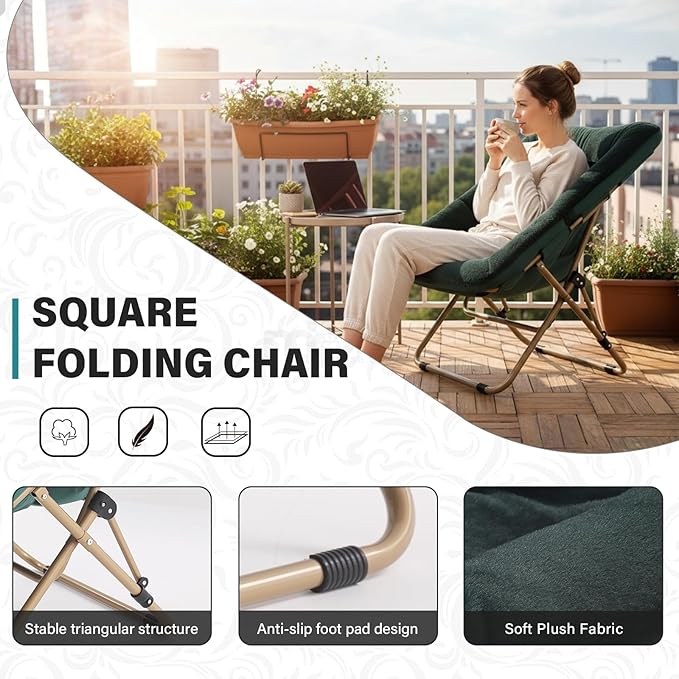 Tiita Comfy Folded Chair, Soft Faux Fur Oversized Folding Accent Chair, Lazy Chair for Teens Adults, Metal Frame Moon Chair for Bedroom, Living Room, Dorm Rooms