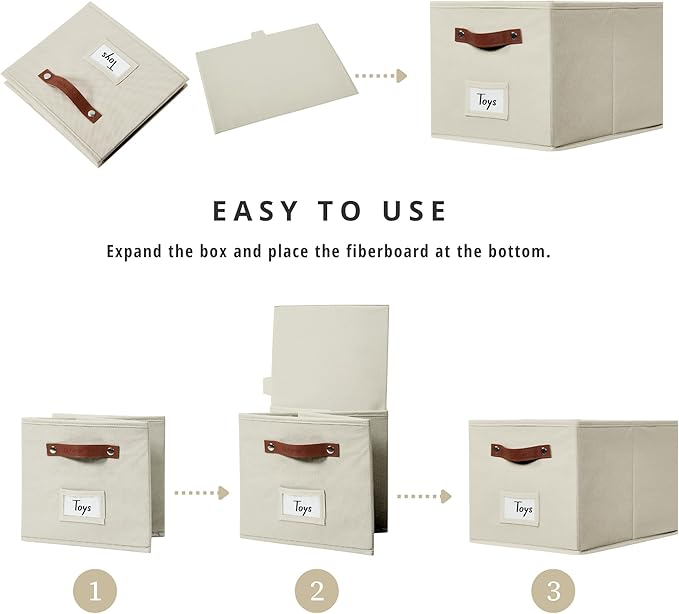 DECOMOMO Fabric Storage Bins 4 Pack, Storage Baskets for Shelves, 15 x 11 x 9.9 inches Foldable Baskets for Organizing with Labels, Kallax Insert (Beige)