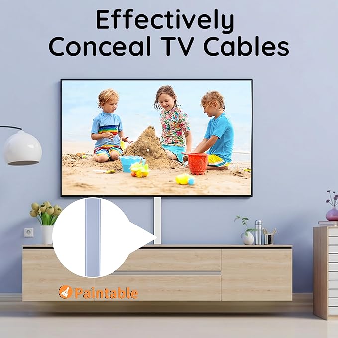 Delamu 236in Cord Hider, Professional Cable Cover Kit for Wall, TV Wire Hider for Wall Mounted TV, Raceway Cover on Management Wires, Cable Concealer, 0.59'' H x 0.40'' W, White