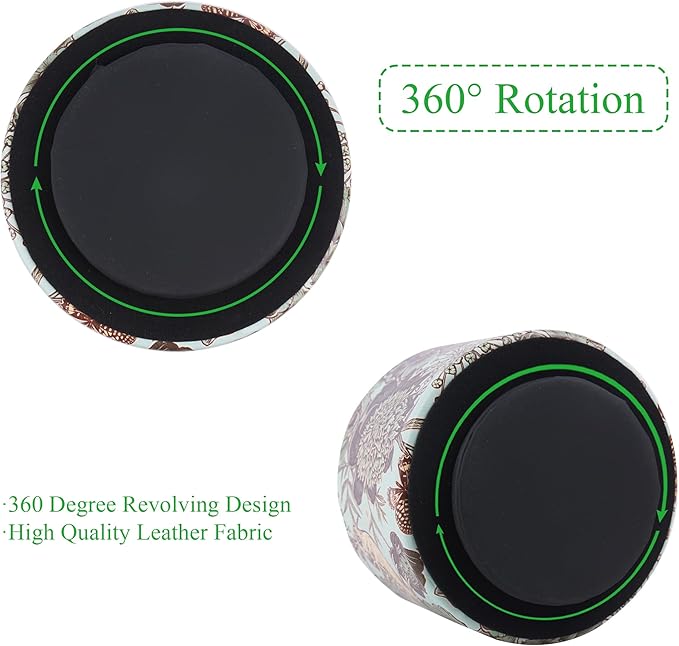 Round Leather Art Supply Organizer,Remote Control Holder,360 Degree Spinning,Multi-Functional Pencil Holder,4 Compartments Desktop Stationary Organizer(1-Green Bird)