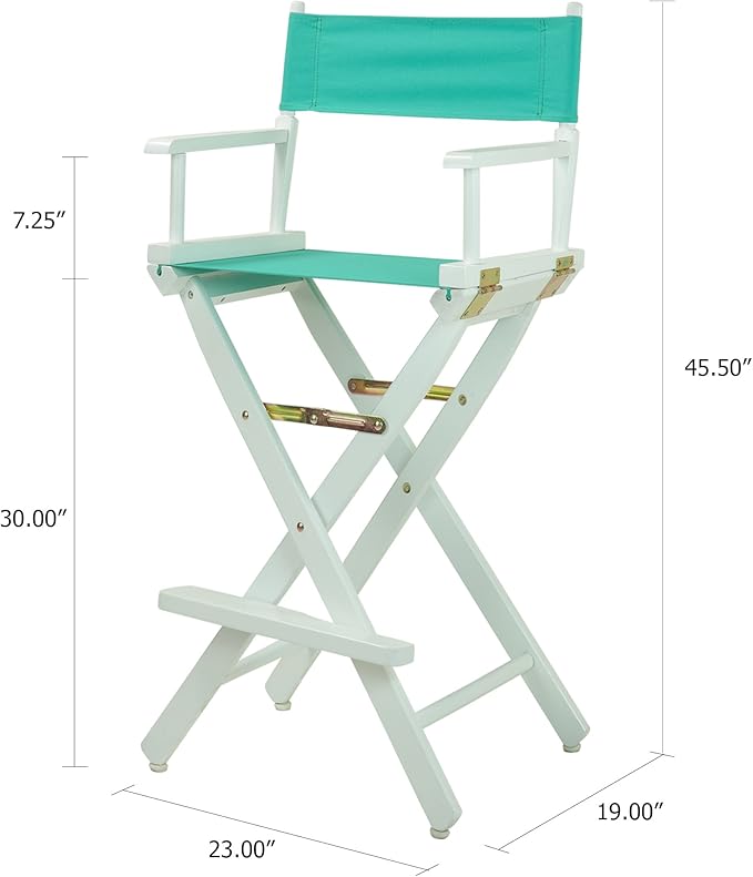 Casual Home Director's Chair ,White Frame/Teal Canvas,30" - Bar Height