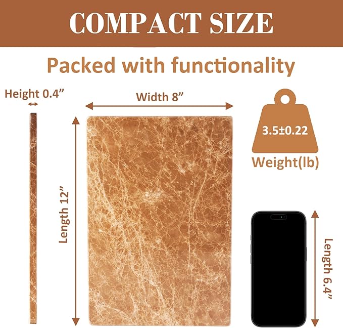 Natural Marble Cutting Boards for Kitchen - 12" x 8" Multi-Purpose Pastry Marble Tray Cheese Board Marble Slab for Counter, Bathroom Perfume Tray Jewelry Candle Plate (Light Emperador)