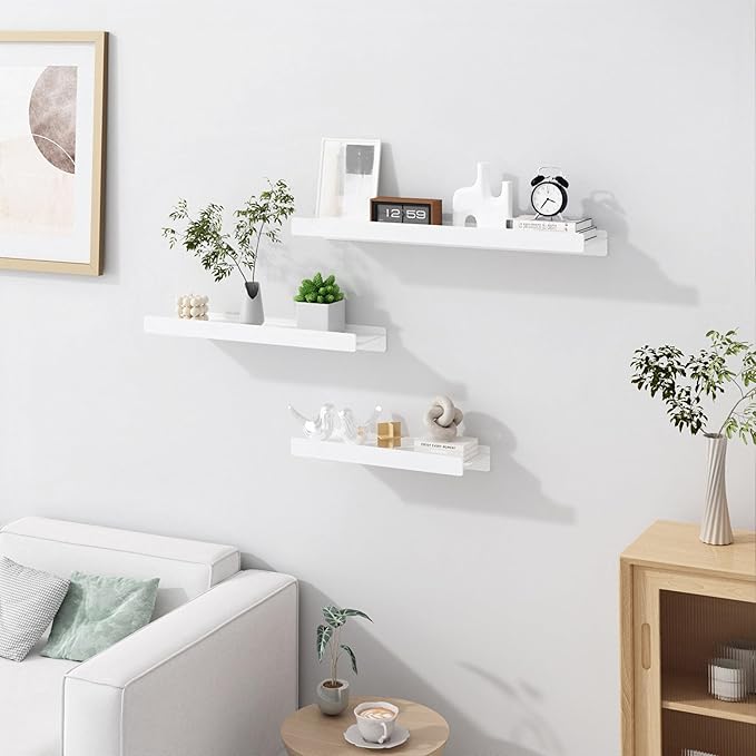 Floating Shelves for Wall, Wall Mounted Shelves with Lip for Storage, Metal Display Shelves for Home Decor, Kitchen/Living Room/Bedroom/Bathroom Shelf, White 16 inch 1 Pack