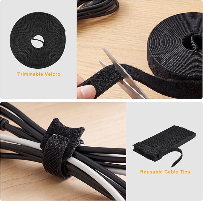 494 PCS Cable Management Kit - 4 Cable Sleeve Split, 2 Cable Organizer, 130 Adhesive Cable Clip, 6 Cable Holder, 2 Roll Cable Organizer Strap, 300 Cable Tie with 50 Mount, for Computer TV Under Desk