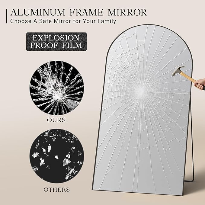 MISSDAY Large Arched Full Length Mirror, 83"x44" Oversized Full Body Mirror with Stand, Floor Mirror Long Free Standing, Leaning or Hanging, Frame Wall-Mounted Mirrors Wall Mirrors for Bedroom, Black