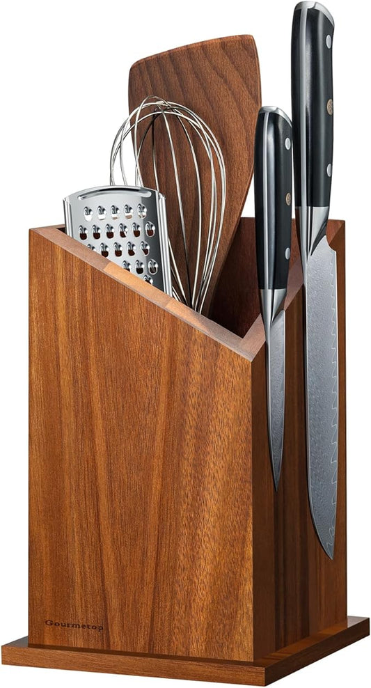 2026 Upgraded Magnetic Knife Holder for Countertop, Double-Sided Acacia Wood Magnetic Knife Block Without Knives, Universal Knife and Utensil Holder for Kitchen, Stronger Magnets of Kitchen Organizer
