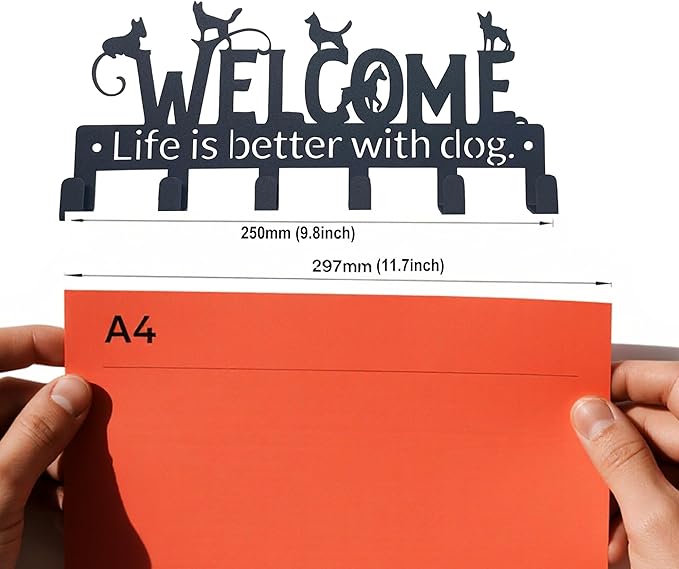 Key Holder Wall Mount with 6 Hooks, Welcome Dogs Key Rack Organizer for Entryway, Kitchen, Office - Rustproof, Waterproof - Easy Installation,Gift for New Homeowners - 9.8inch/25cm