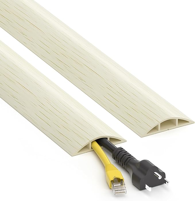 Floor Cord Cover 6ft, White Oak Wood Wire Hider Hide Extension Cords, Floor Cable Management Cover, PVC Cable Protector Cord Cavity W0.6in x H0.32in