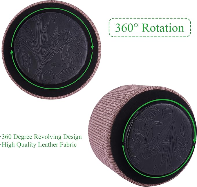 Round Leather Art Supply Organizer,Remote Control Holder,360 Degree Spinning,Multi-Functional Pencil Holder,4 Compartments Desktop Stationary Organizer(1-Wood Soil)