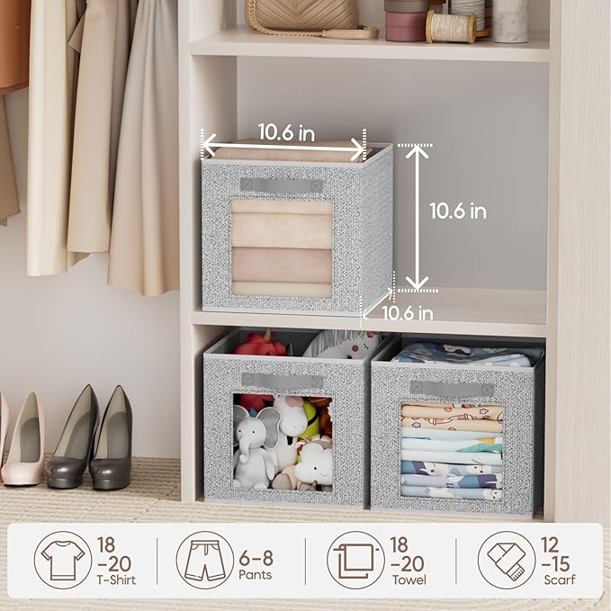 Homsorout Linen Closet Organizers and Storage - 6 Pack Cube Storage Bins with Handle, Fabric Storage Bins for Shelves, 11 inch Bins for Organization, Cubes Organizer for Home, Blended